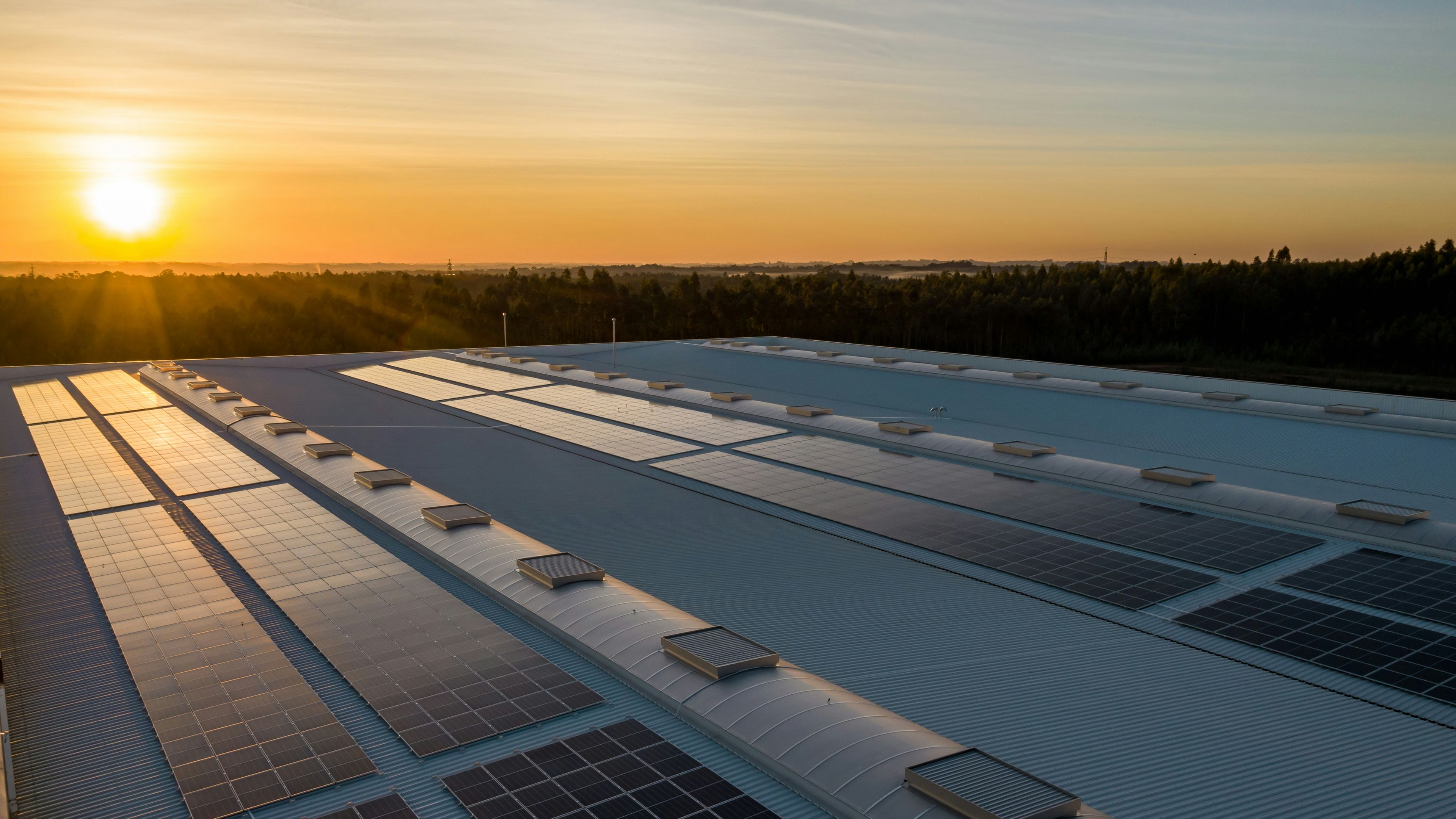 Sonne scheint auf Solaranlage