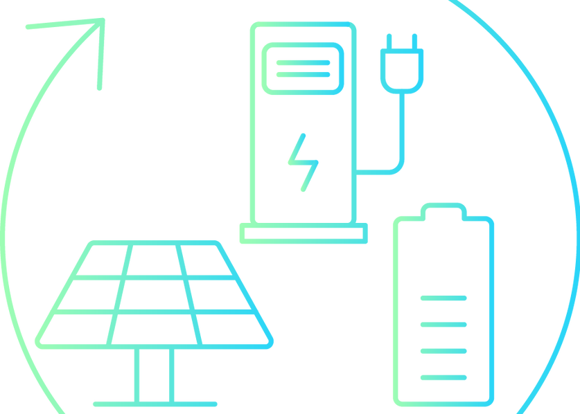 Icon mit PV-Anlage, Energiespeicher und Ladestation